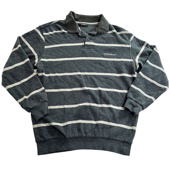 Yves Saint Laurent Ribbed Knit Rugby Shirt in Slate Blue Stripe
